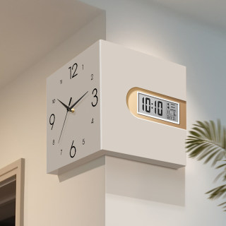 客厅转角时钟2025新款拐角钟表挂画高级感双面挂钟家用液晶表挂墙