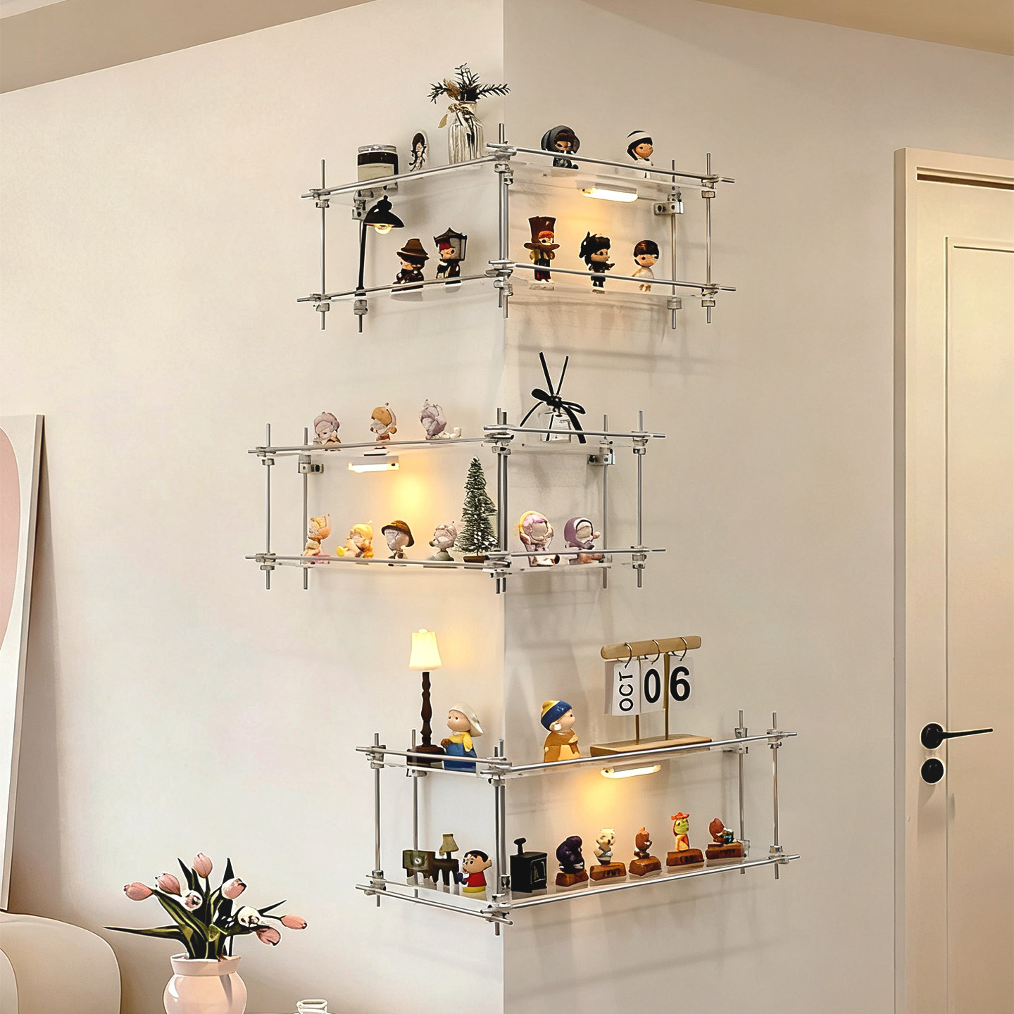 透明亚克力多层展示架盲盒转角置物架不锈钢手办收纳盒墙面装饰柜,收纳整理,手办收纳盒,淘宝优惠券,粉丝福利购,淘宝优惠卷