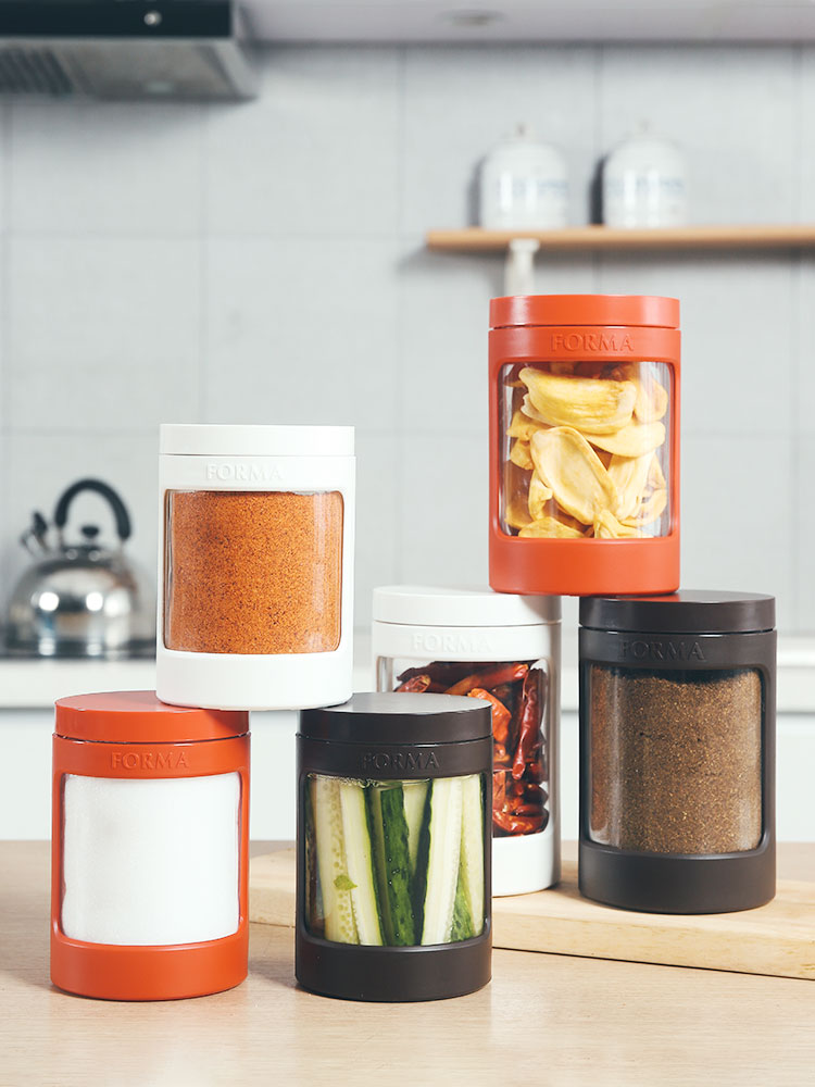 日本ASVEL玻璃调料罐 带盖密封盐罐套装 家用式密封罐糖罐调料罐