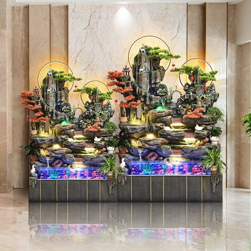 大型落地假山流水喷泉鱼池风水轮循环水摆件客厅户外玄关景观装饰