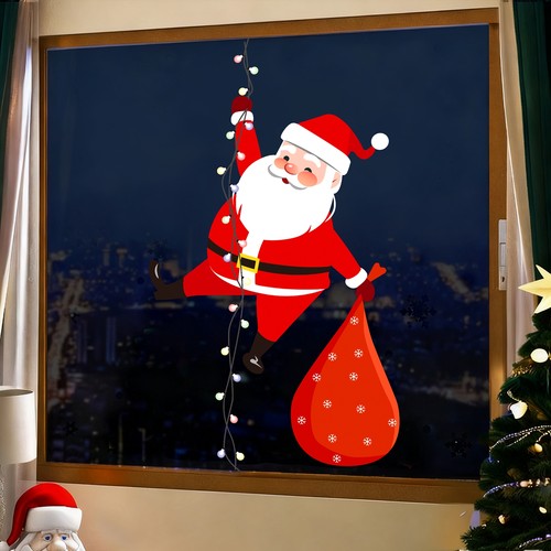 圣诞节装饰窗贴老人图案花