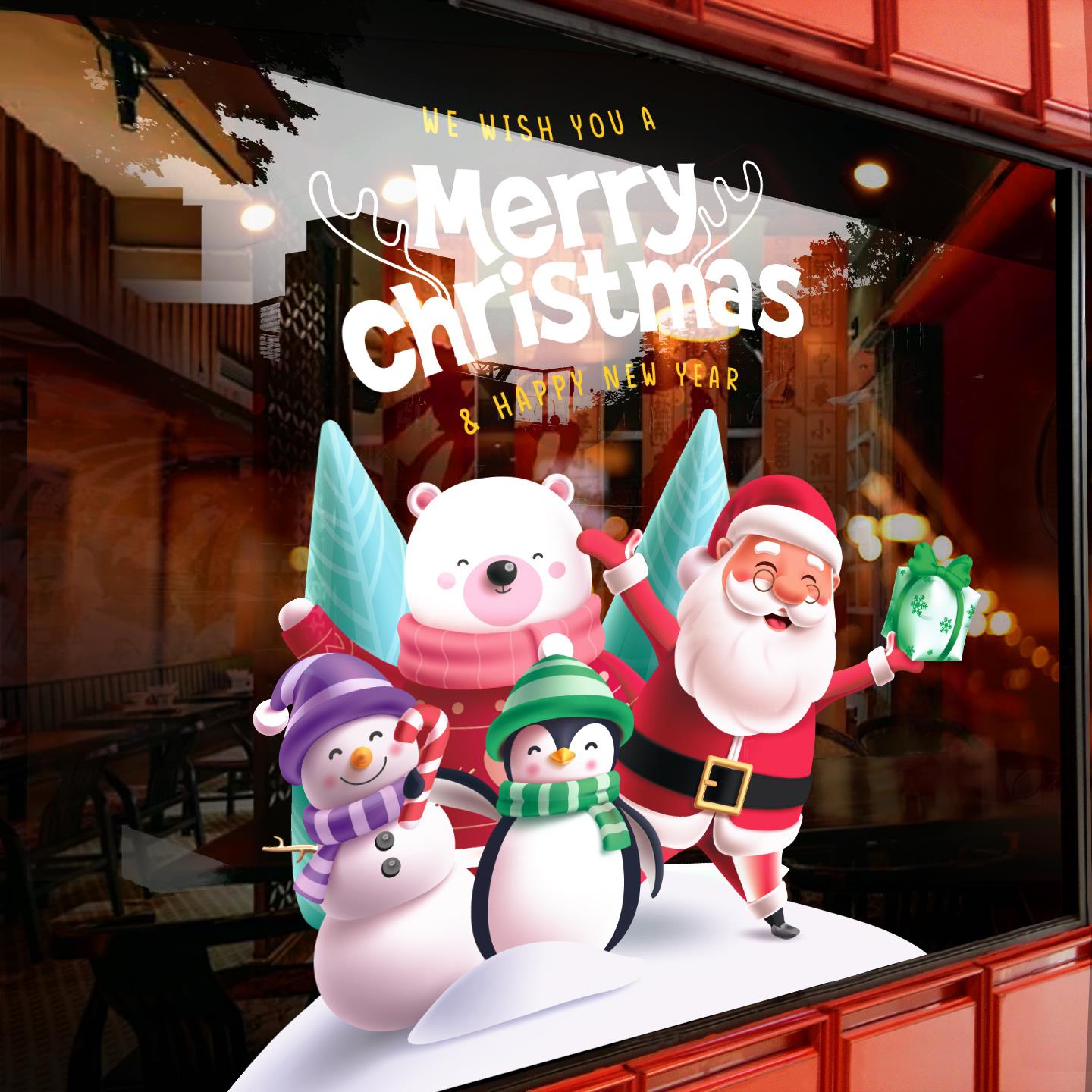 圣诞节装饰品圣诞老人雪人树窗花玻璃门贴纸商场店铺门口静电窗贴