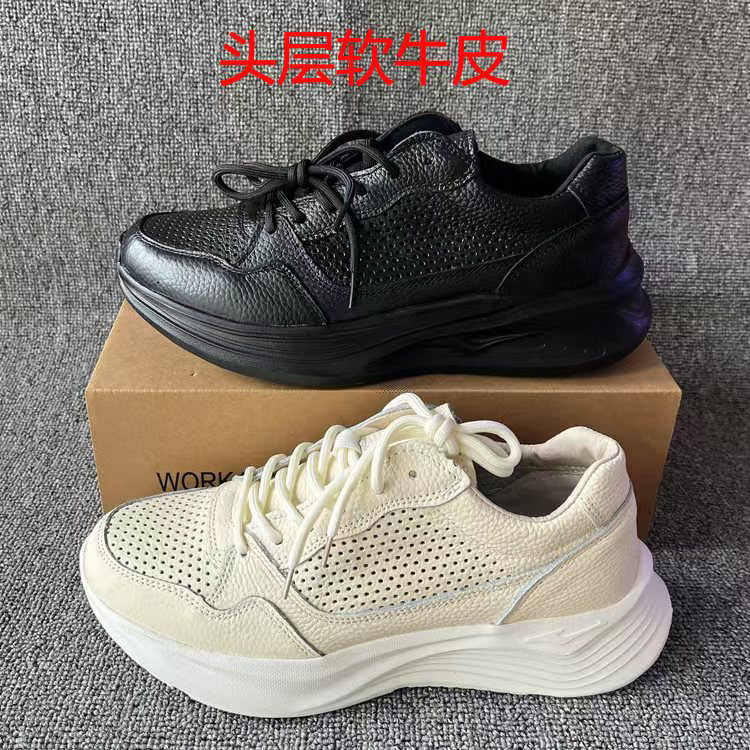 真皮男鞋夏季镂空透气休闲运动小白鞋男士头层牛皮轻便慢跑老爹鞋