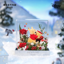 新年礼物柏治廷迪士尼小熊噗噗永生花礼盒玫瑰花摆件花束生日礼物