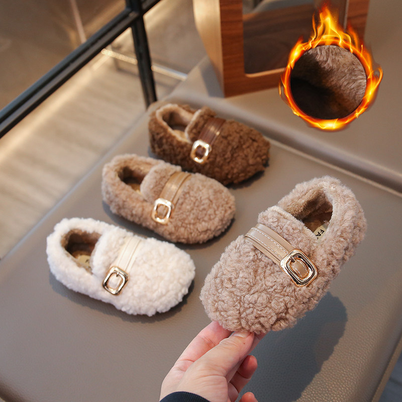 女童毛毛鞋冬季儿童鞋加绒棉鞋