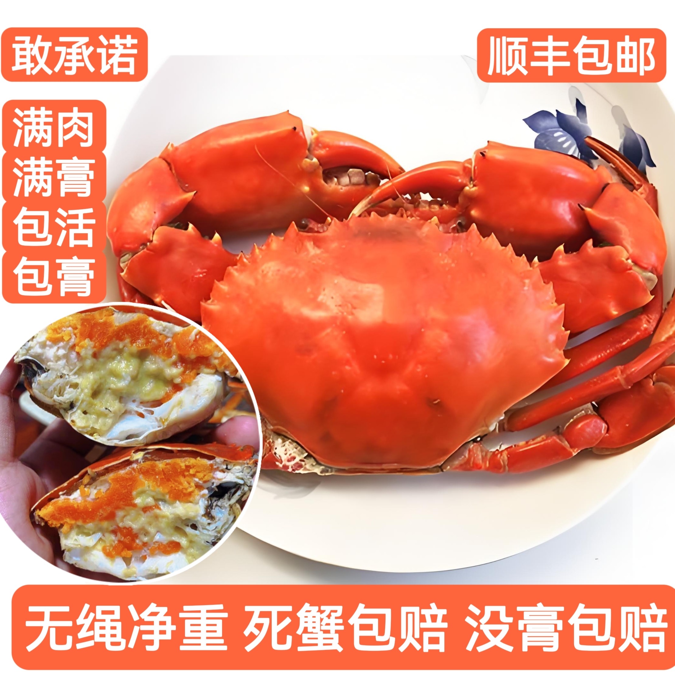 【包活包膏】净重2斤4只福建野生红膏蟹母蟹青蟹 顺丰空运