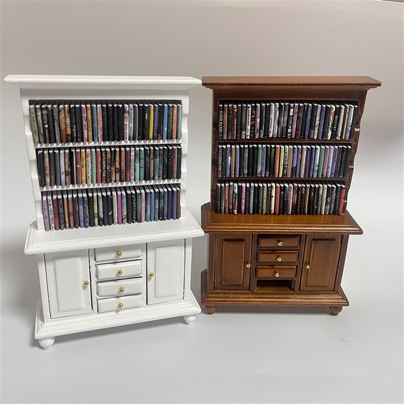12分娃娃屋微缩l模型娃屋迷你卧室家具模型工艺品木质书柜子书架