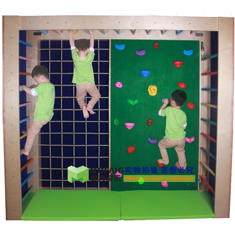 精品 立体攀爬架 早教感t统体能训练室内木制网梯攀岩墙绳梯木梯