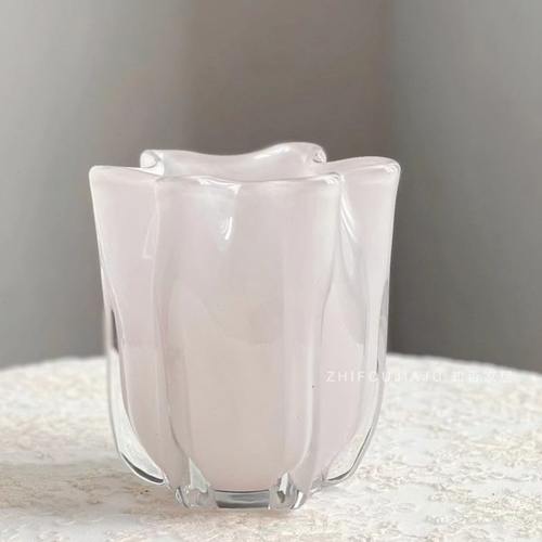 桃粉色白菜琉璃芬顿花瓶轻奢水养鲜花别墅花器客厅装饰摆件高级感