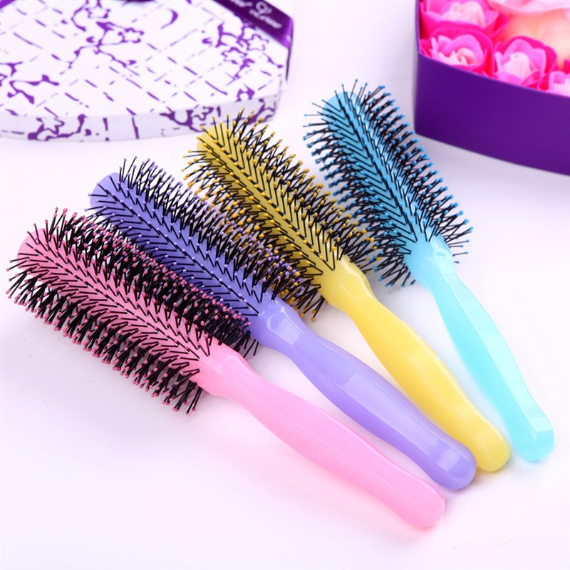 荧光塑料卷发梳吹头发圆筒家用短发造型美发滚梳内扣卷Z梳子女学