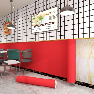 红色墙围贴橙色墙纸自粘墙裙护墙板木纹仿瓷砖墙贴纸商用餐饮壁纸