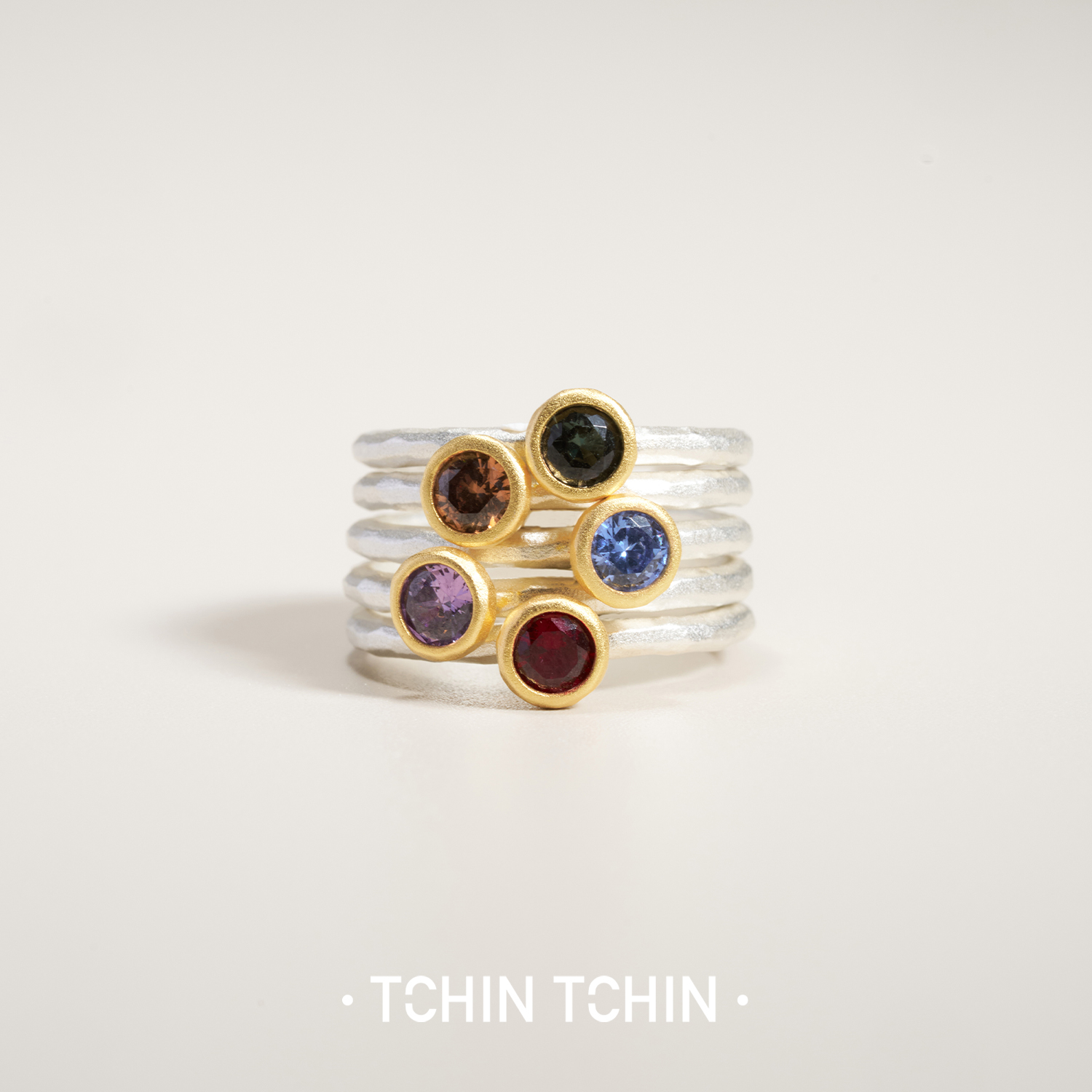 TCHINTCHIN 雕塑系列 彩色鸡尾酒银戒指