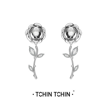 TCHINTCHIN 梦境花园系列 浪漫洋牡丹花朵镶钻耳钉
