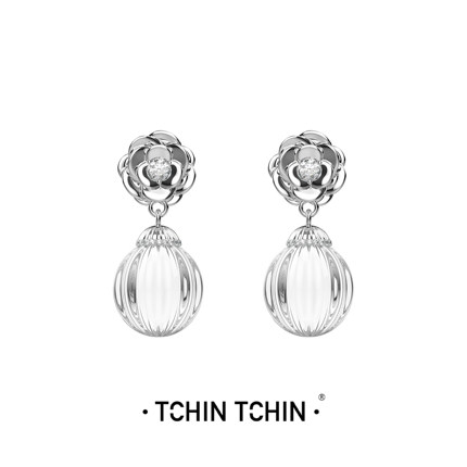TCHINTCHIN梦境花园系列 浪漫立体洋牡丹天然水晶耳钉