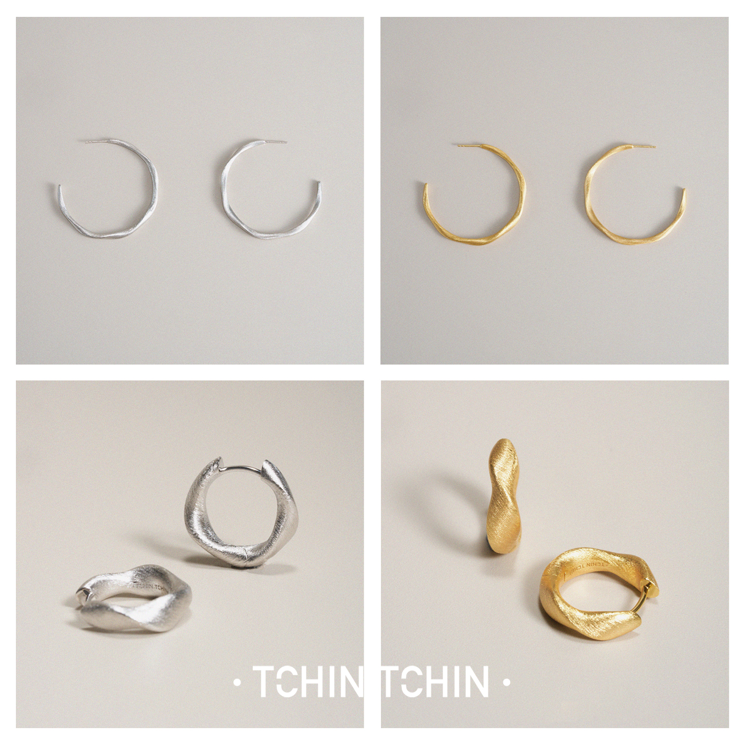 TCHINTCHIN 雕塑系列 手工拉丝肌理大/小耳圈