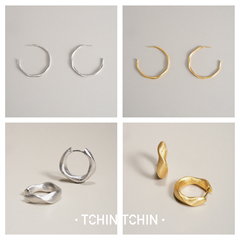TCHINTCHIN 雕塑系列 手工拉丝肌理大/小耳圈