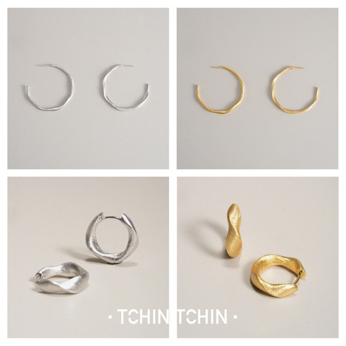 TCHINTCHIN 雕塑系列 手工拉丝肌理大/小耳圈