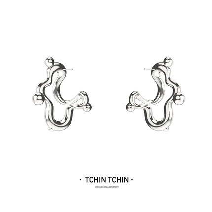 TCHINTCHIN 纯银双层线型精致花花耳圈耳钉原创设计