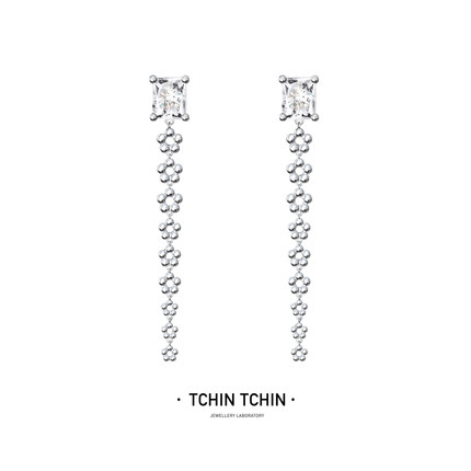 TCHINTCHIN 宝石镶嵌长款花花纯银耳钉耳环 原创设计