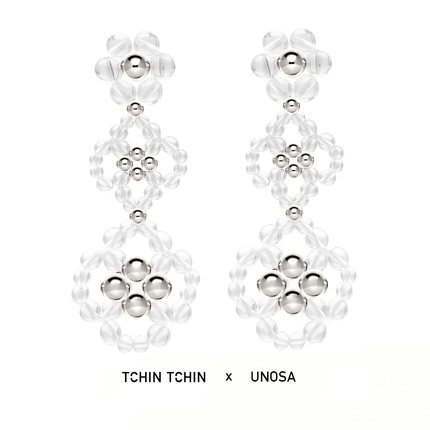 TCHINTCHIN x UNOSA联名系列 透明水晶串珠 花片长耳环