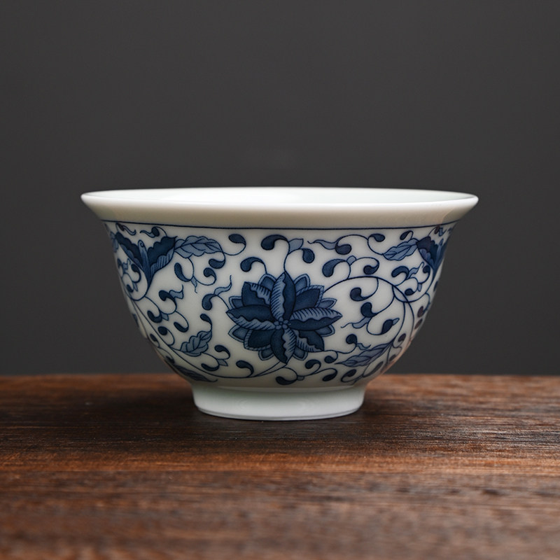 复古陶瓷大明永乐青花压手杯缠莲枝主人杯精工釉下彩贴花茶杯单杯,餐饮具,茶杯,淘宝优惠券,粉丝福利购,淘宝优惠卷