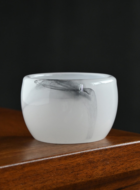 水墨鼓形琉璃主人杯功夫茶具加厚防烫家用简约品茗杯茶空间喝茶杯