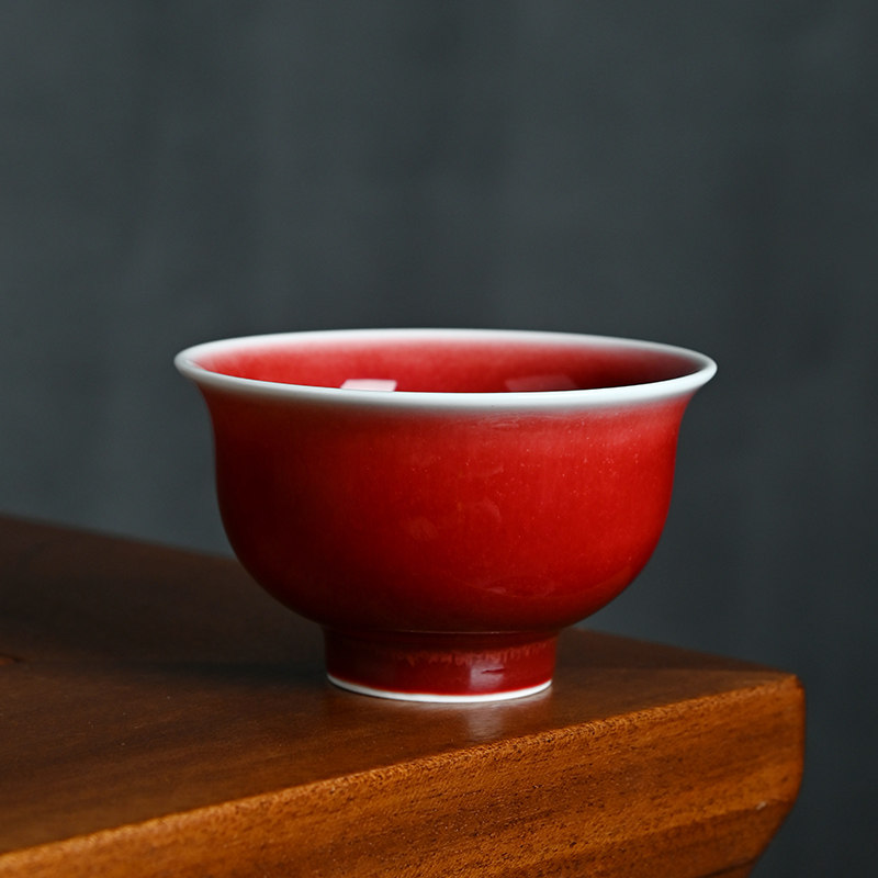 郎红主人杯功夫茶具陶瓷喝茶压手杯中式高端茶具送礼茶杯单杯茶盏