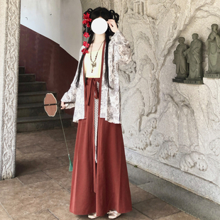 梦桑塔【焦糖】唐汉服开衫飞机袖褙子大码宽松汉服咖色夏季套装女