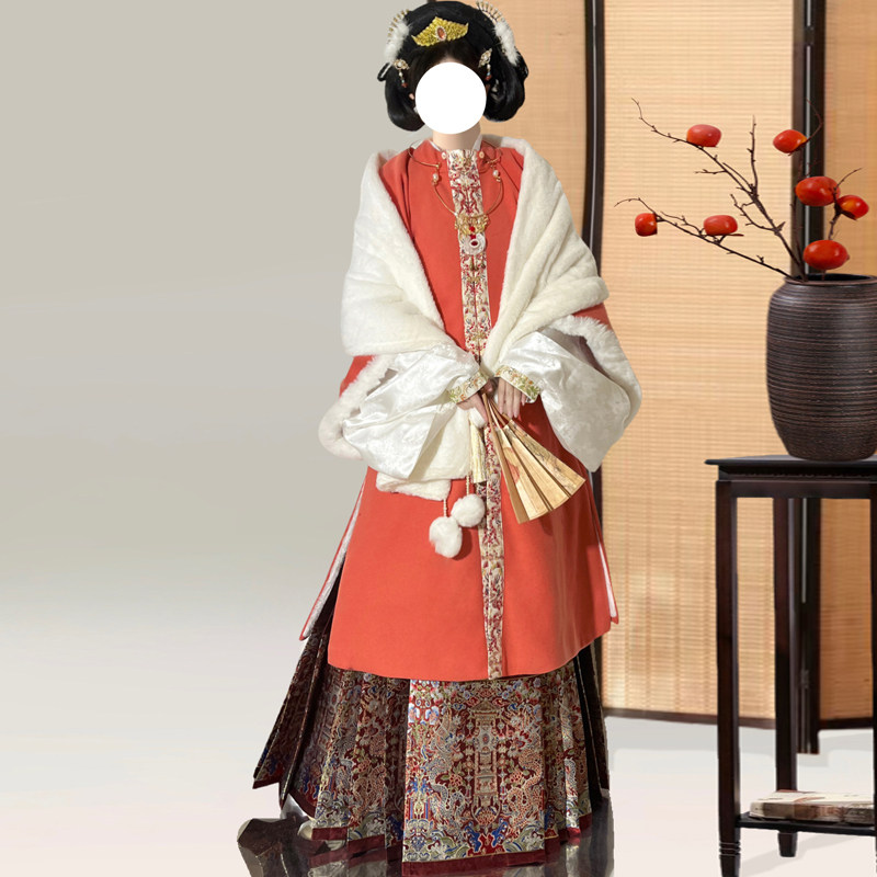 胭脂色长袄汉服冬季毛呢整套披袄大码汉服红色妆花织金马面裙新款,女装/女士精品,汉服半身裙,淘宝优惠券,粉丝福利购,淘宝优惠卷