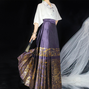 套装 紫色龙纹马面裙2024新款 胖mm夏季 古风大码 女 汉服半身裙新中式
