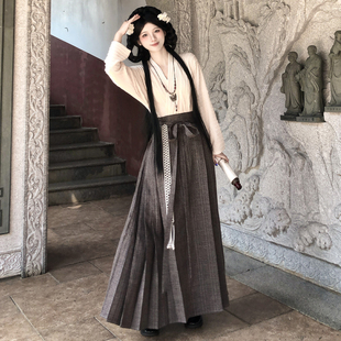 梦桑塔新品大码汉服针织飞机袖配马面裙日常通勤宽松格子原创古风