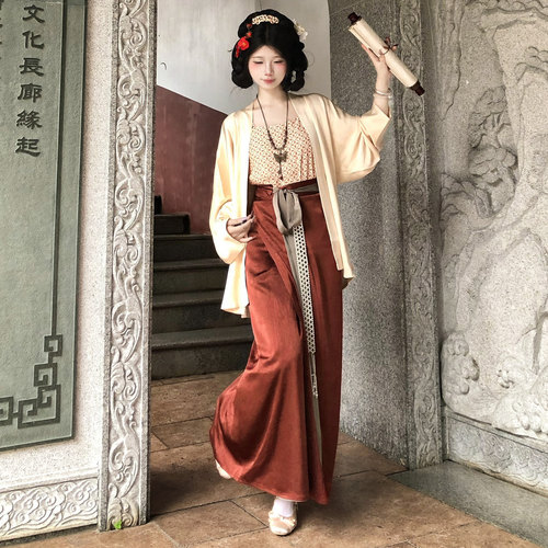 梦桑塔汉服大码宋朝飞机袖旋裙红色夏季棉感吊带抹胸日常百搭显瘦