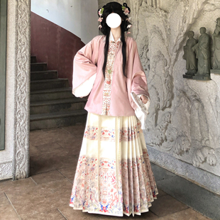 梦桑塔汉服丝绒加绒短袄琵琶袖粉色日常通勤马面裙织金大码明制女