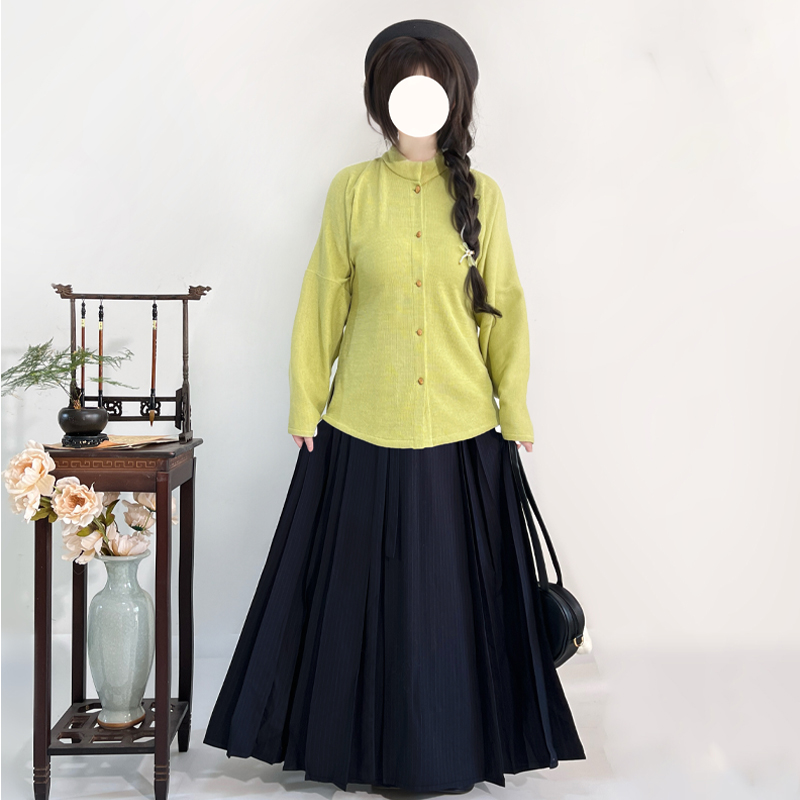 梦桑塔【绿悠】明制弓袋袖大码汉服日常可穿保暖秋冬季纯色马面裙