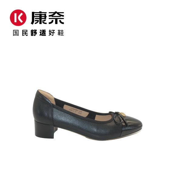 康奈新款法式牛皮小跟单鞋