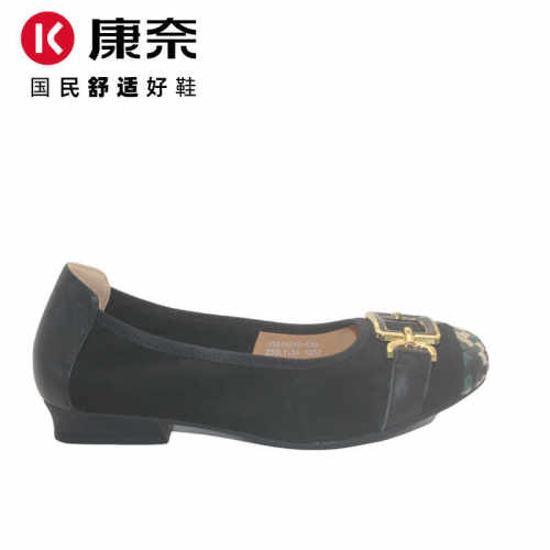 羊皮牛皮康奈女鞋康奈微坡跟撞色