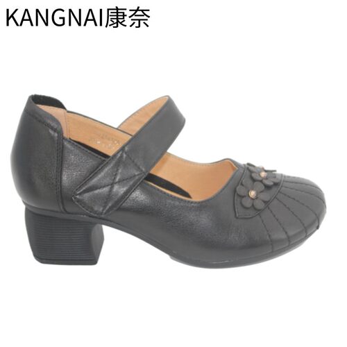 真皮复古玛丽珍粗跟软底女鞋