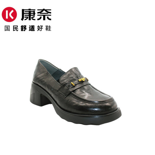 康奈英伦风粗跟乐福鞋