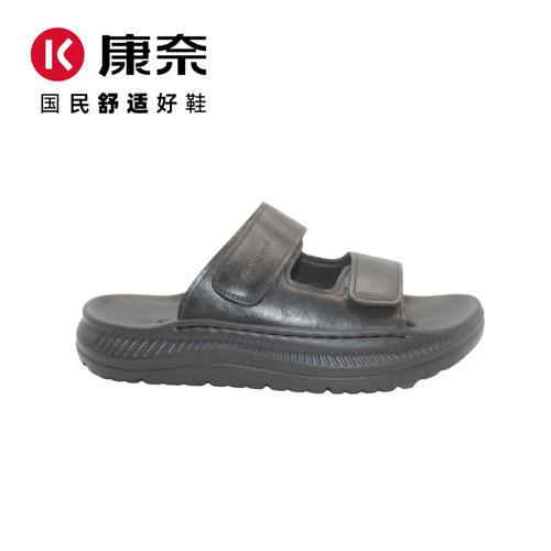 康奈新款真皮一字拖沙滩鞋