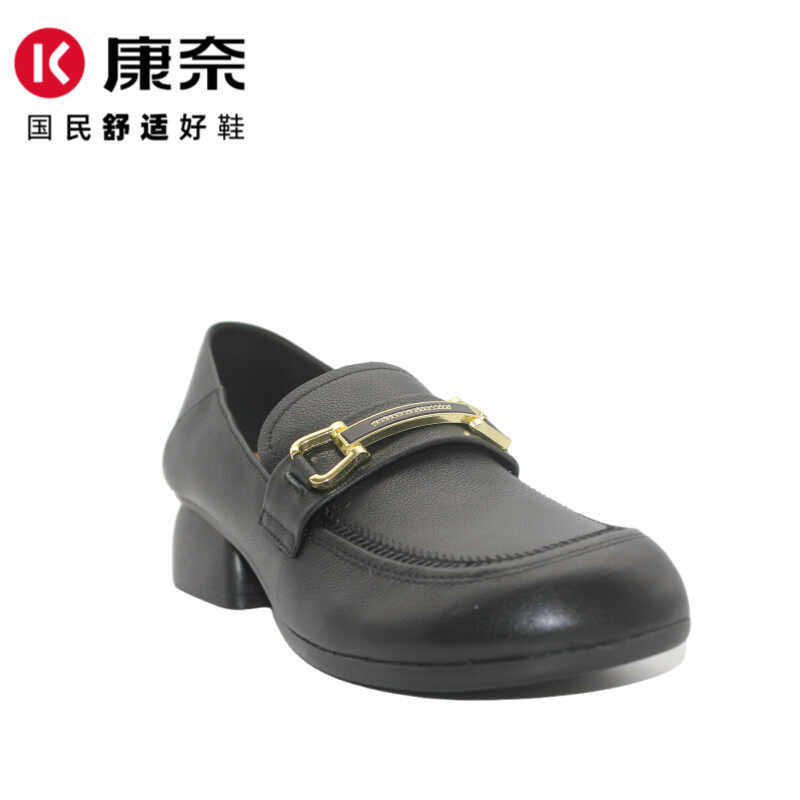 真皮中跟女鞋康奈新款英伦风
