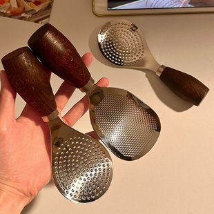 家用好物!极力推荐实木手柄圆头方头饭勺可立式304不锈钢饭勺