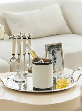 印度进口米白牛骨手柄圆托盘摆件