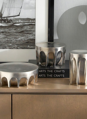 印度进口银色铝制几何圆形托盘