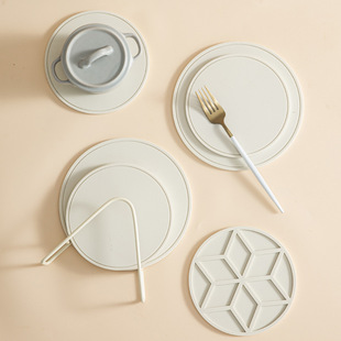 北欧风隔热垫铁艺收纳架硅胶防烫锅垫架竹垫盘垫碗垫架子创意简约