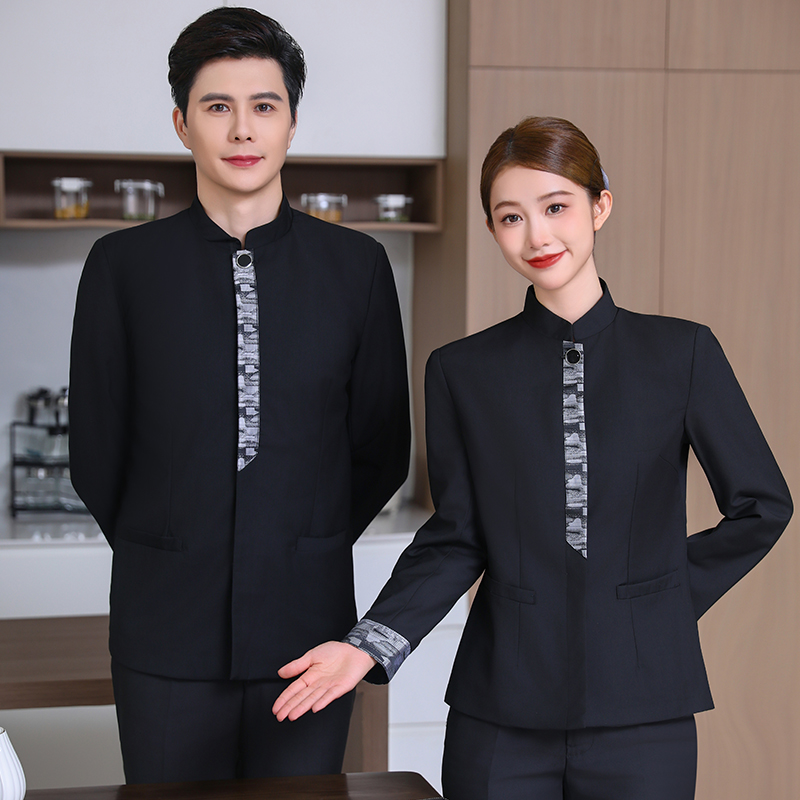 中餐厅服务员工作服秋冬装长袖餐饮饭店食堂火锅男女员工制服定制