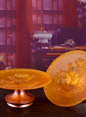 现货速发供佛仿琉璃莲花果盘仿琉璃合金贡果盘玻璃果碟用品圣水杯