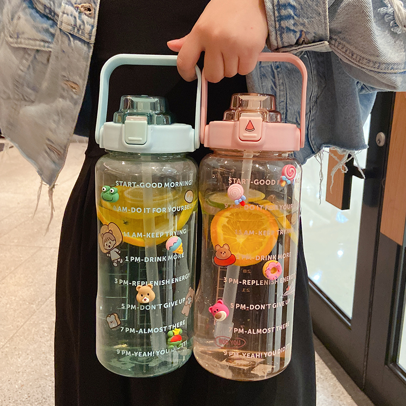 速发运动水杯大容量耐高温塑料杯子带吸管杯健身超大号2L水壶便携
