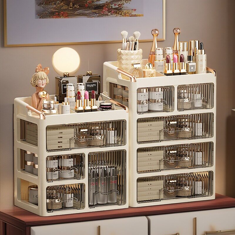 防尘桌面收纳盒多层抽屉式护肤品梳妆台收纳架宿舍化妆品置物架子