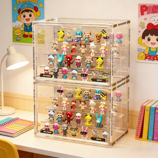 透明展示盒亚克力收纳柜桌面吧唧展示架透明泡泡玛特阶梯式防尘罩