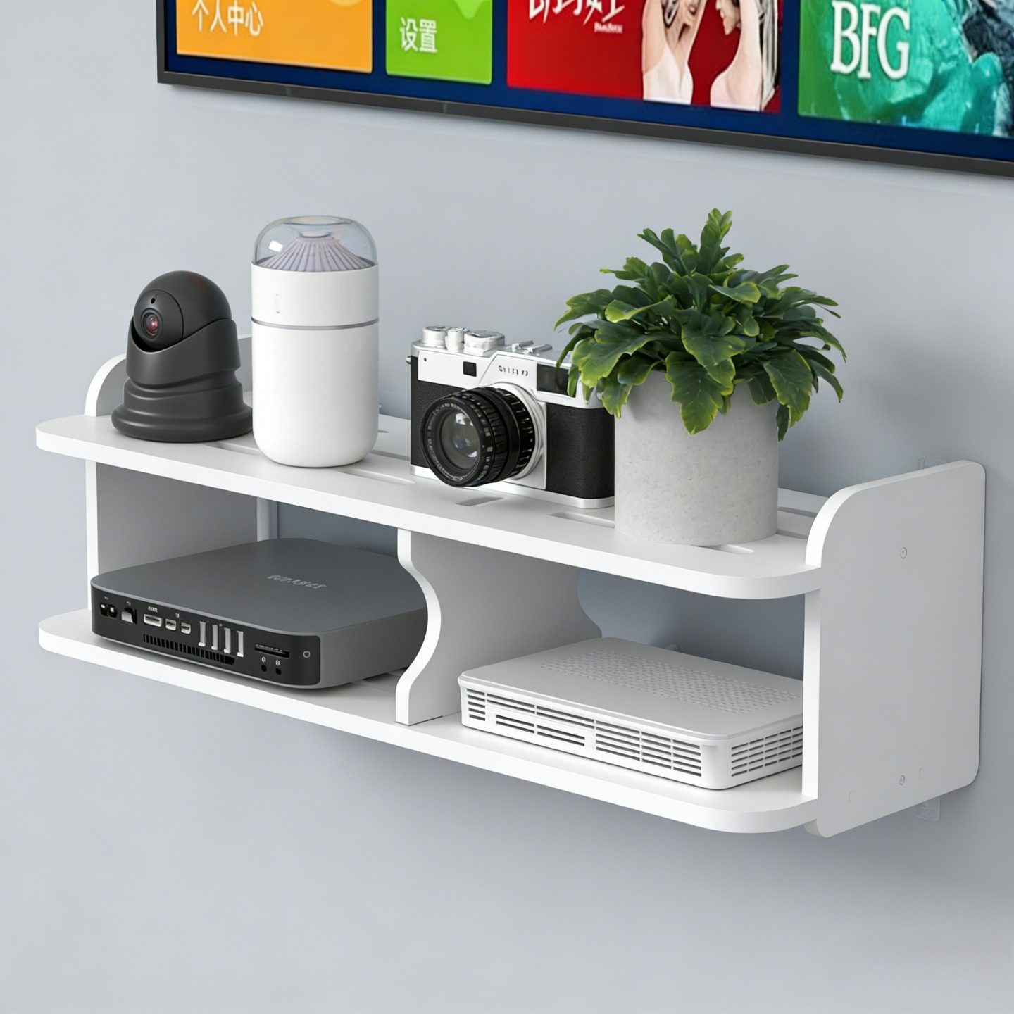 机顶盒置物架显示路由器电视机上面放支架收纳托架顶部免打孔支架